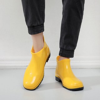 短筒黃色大碼雨鞋廚房雨靴一體低幫膠鞋防滑耐磨勞保工地外賣防水