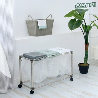 코지템 디오 키낮은 분리수거대 3구 재활용 쓰레기 분리수거함 전용 스티커 포함, 단품, 단품