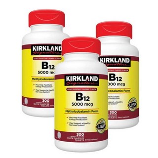 커클랜드 비타민 B12 5000 mcg 메틸코발라민 액티브폼 타블렛 300정 Kirkland Quick Dissolve B-12 5000 mcg, 3개