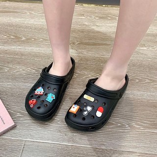 卡通eva洞洞鞋女防滑厚底外穿可愛卡扣夏季沙灘軟底包頭涼拖鞋男, 無配飾-粉紅&,36/37（正常尺碼）