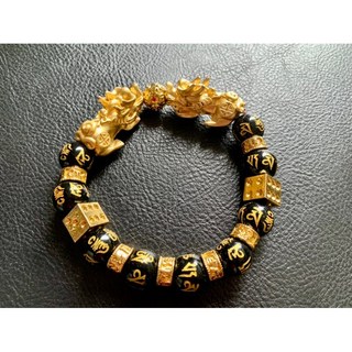 【畫意坊】貔貅手鍊 招財雙貔貅 黑琉璃六字真言手串