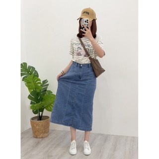 薄布牛仔A字裙 #7683 輕薄彈力牛仔布 A字剪裁中長版設計