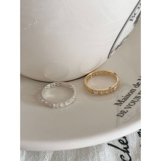 ‘Angelique’十字鋯石鏤空純銀戒指