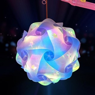 小宇宙精選KP 鐳射熒光玉蘭發光圓形手提燈籠 景區夜市燈籠 兒童玩具燈籠 中秋節禮物, 星耀熒光紅,直徑20cm 特大號（30片）, 1個