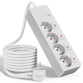 sinwark 멀티탭 콘센트 고용량 4구 개별스위치 과부하 차단 16A 250V 4000W, 1개, 흰색, 3m