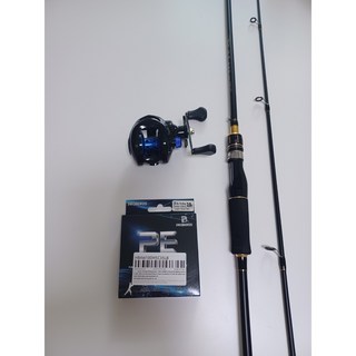 바다낚시대 갑오징어 문어낚시 쭈꾸미낚시 셋트 (베이트릴 +낚시대 1.8m+합사줄1.5호~2.5호 램덤), 낚시대+베이트릴 우핸들+합사줄