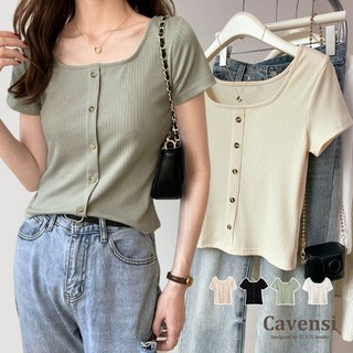 【Cavensi】中大尺碼氣質針織上衣 方領復古鈕扣設計 (S-3XL) 大尺碼女裝