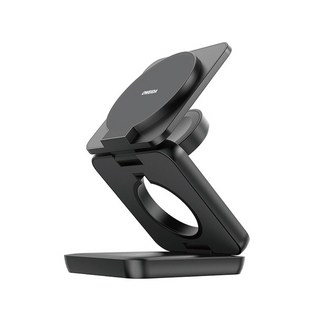 Oweida 三合一折疊式 15W磁吸無線充電座 - 適用蘋果、三星手機、蘋果手錶、蘋果耳機 - 手機支架功能, 黑色, 1個