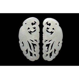 博古珍藏 和闐白玉鏤空雕祥鳳舞翅耳飾一對 早期收藏項鍊玉佩飾玉牌
