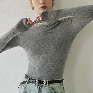 輕薄美麗諾羊毛 18針無縫圓領修身針織打底衫