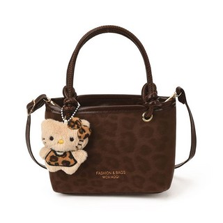 復古豹紋手提包 包包女 2026新款單肩斜挎包, 咖色+豹紋裙蝴蝶結貓咪掛飾