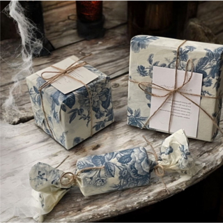 빈티지 감성 블루 플라워 선물포장지 서프라이즈 생일 베이비 샤워 웨딩 파티 장식 꽃다발 포장페이퍼 5p세트, 5장, 블루 청화 패턴