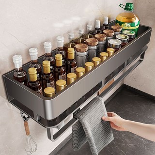 槍灰色廚房置物架 家用牆上免打孔壁掛式調味料用品收納放置架, 1個, 【20CM】標準薄款-試-用-裝,輕奢灰-濾水可拆卸【廚房收納好幫手】