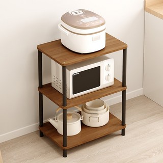 위즈룸 다용도 조립식 전자레인지 선반, 3단, 월넛