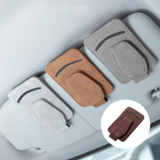 에바오 카드동시수납 가능 차량용 스웨이드 안경거치대, 브라운, 1개