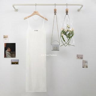 Fee現貨 細肩帶素面傘擺長洋裝 連身裙 渡假風 西裝裙 韓系洋裝 夏天穿搭 女生洋裝 無袖洋裝 白色洋裝, 現貨-白色F