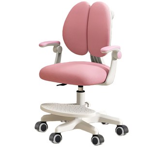 兒童椅 兒童學習椅 書桌椅 人體工學設計 安全穩固, 1件, 頂配粉-重力輪-帶扶手-可升降-萬象輪, 雙背粉