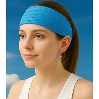 涼感運動髮帶 頭巾 男女通用 透氣彈性大 雙層吸汗 舒適無勒感, 1個, 天藍色-涼感髮帶