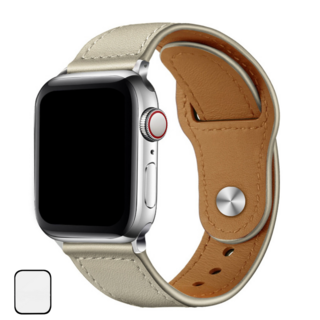 NUBASE 애플워치 호환 싱글투어 단추 가죽 스트랩, 아이보리