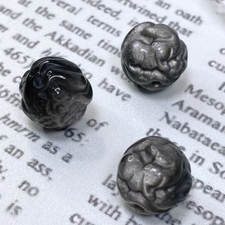 泰福水晶 銀曜石九尾狐通孔 14mm 天然水晶雕刻珠 DIY手作 串珠材料