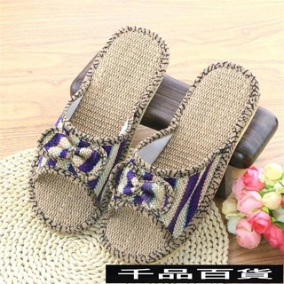 亞麻拖鞋居傢居情侶室內木地闆防滑春夏季涼男厚底女新款秋麻拖鞋, 鳳尾灰棉拖,女37-38碼