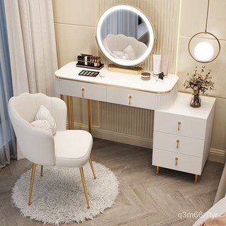 輕奢梳妝臺臥室現代簡約化妝臺網紅ins風化妝桌子收納櫃高檔, 傾城灰白金80.1桌+櫃,整裝, 1個