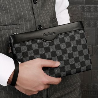 MenBenze 男士時尚格子商務大容量手拿包, 棕色格子即將賣完