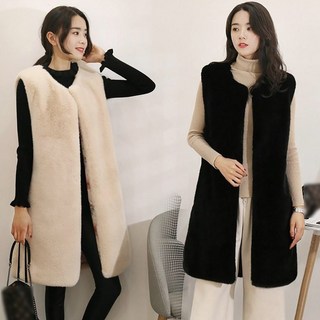 ROYALBELLE 여성 롱기장 포근한 페이크퍼 조끼 데일리 트렌디 레이어드 조끼 E01120323