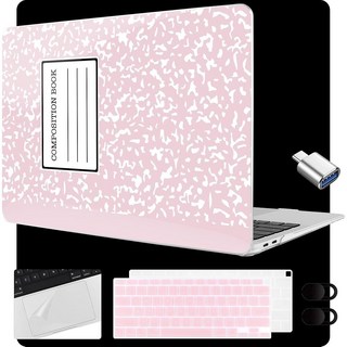 MEEgoodo 맥북 에어 13.3인치 케이스 2021 2020 2019 2018 A2337 M1 A2179 A1932용 맥북 에어 M1용 투명 케이스 키보드 웹캠 커버 및, 핑크 컴포지션 북