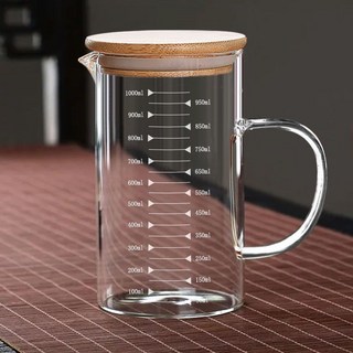 玻璃量杯帶刻度杯子微波爐傢用廚房烘焙計量杯帶蓋帶把加厚耐高溫, 1個, 小號-350ml【帶白刻度】,耐高溫【明火/微波可用】