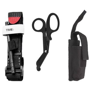 TRADER 軍規止血帶，快速止血，輕巧便攜，戶外登山安全必備, 經典橡膠 止血帶+(黑)戰術剪刀+收納包, 1個