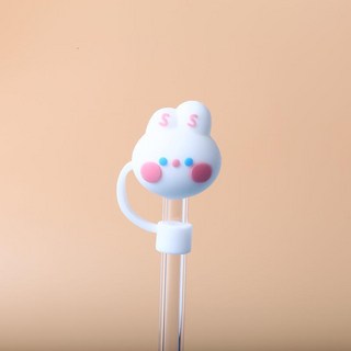 嗨購 吸管防塵塞 吸管防塵套 矽膠吸管套 吸管塞 吸管帽 玻璃吸管套 環保吸管套 不鏽鋼吸管套, 1個, 【17】腮紅小白兔