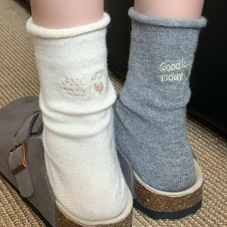 帕蘭朵新疆棉襪/秋冬後跟卷邊堆堆襪子女學院風ins加厚保暖中筒襪