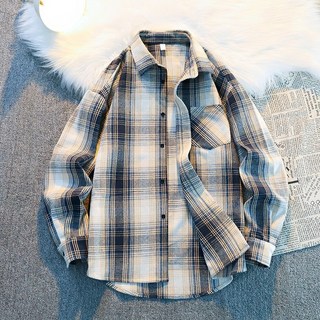格子長袖襯衫 日系寬鬆休閒外套