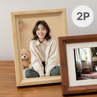 우드 프레임 사진액자 스탠드 벽걸이 겸용 나무 액자 세트, 2개, 내추럴