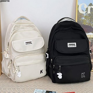 學生書包 雙肩包 背包 女 2023新款 大容量 多隔層 輕便 高中大學生 書包 旅行背包, 黑色,無掛件