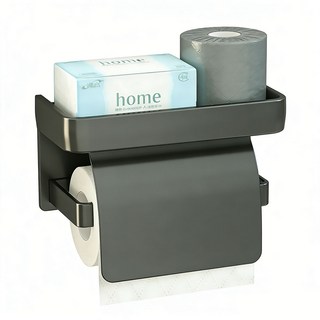 VIX Group 다용도 휴지걸이 두루마리 벽걸이 휴지 케이스 무타공 화장실 휴지걸이 핸드폰 디퓨저 거치대 선반, 1개, 차콜