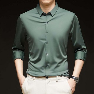 고급감 남성 롱슬리브 셔츠 봄가을용 비즈니스 캐주얼 적합 디자인 방망이 간편 아이스 실크 소재 탄력성 편안한 착용감 겨울 세련된 분위기 연출 다용도 아이템