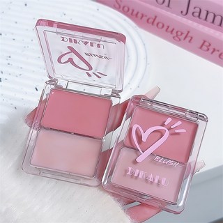 水光雙色腮紅膏 提亮修容高光多用膏 頰彩眼彩兩用高光膨脹色 多功能修容一體盤 兩色腮紅膏 水潤水光膏, 1個, DIKALU水光膏♥01桃心貝母