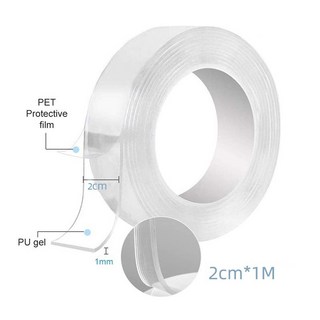 熱銷爆款 1/2/3/5米納米膠帶雙面膠帶強力膠帶可水洗可拆卸雙面膠帶, 1個, 2cm*1M