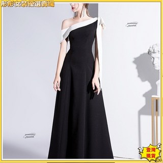 黑色單肩晚禮服 - 名媛氣質宴會顯瘦長款洋裝