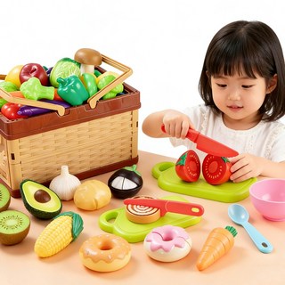 토요요 과일채소 소꿉놀이 세트 싹둑 과일 야채 자르기 유아 주방놀이 역할놀이 장난감 Q-GS1, 106개