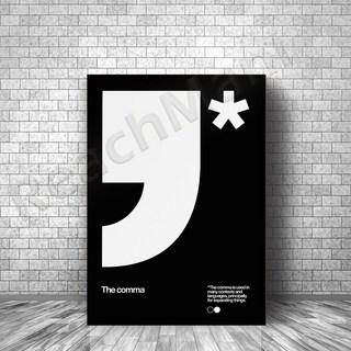 쉼표 타이포그래피 블랙 포스터 심플 모던 디자인 Helvetica Sans Serif 글꼴 아트 데코 캔버스 캔버스 벽 독특한 선물, [09] 70X90CM No Frame, [01] 1, 1개