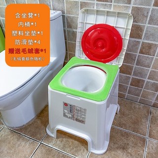老年人馬桶 孕婦病人室內移動便盆 坐便器 床頭坐便椅 防滑帶蓋加厚坐便椅, 白色防滑款+桶+墊+送毛絨圈【95%人選, 1個