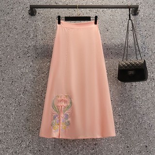 民國風改良漢服套裝女 大碼顯瘦復古中國風 寬鬆五四青年裝兩件套, 粉色半身裙 【鬆緊腰 不分碼】,3XL 【建議135-145斤】