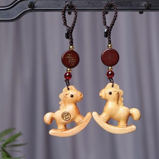 搖錢馬吊飾，手機包包鑰匙扣，生肖馬年掛件, 黃金檀木馬【馬上有錢】