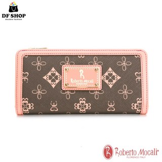 Roberto Mocali 經典粉色緹花長夾 女夾 皮夾 多卡槽 多隔層