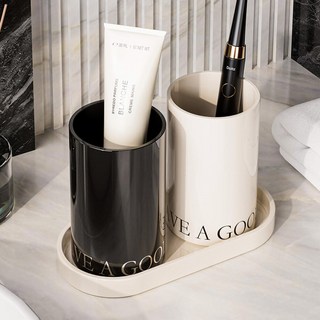 호텔식 트레이 칫솔꽂이 세트 욕실 칫솔통, 아이보리