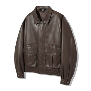 트릴리온 비건 레더 투 포켓 블루종 자켓 브라운 136157