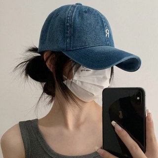 棒球帽子女春夏季字母牛仔韓版簡約深頂大頭圍顯臉小遮陽鴨舌帽男